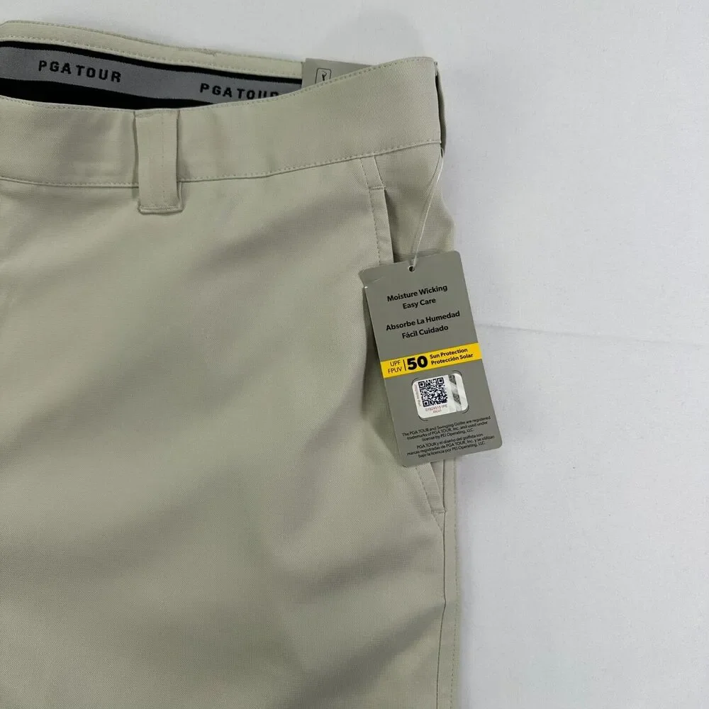 PGA Tour Men's Active Waistband Beige Golf Shorts 40 NWT 6 Pockets 50 UPF